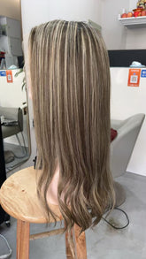 SULMY Brown Blonde Long Wigs for White Women 100% Human Hair